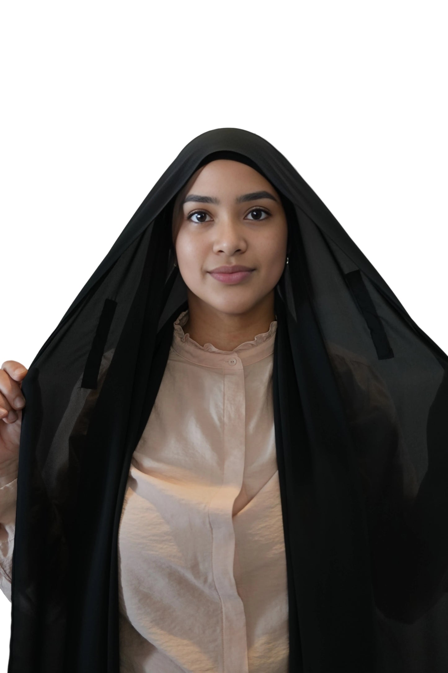 3 in 1 Instant Chiffon Black - Hijab + Under cap + Built-in Magnets