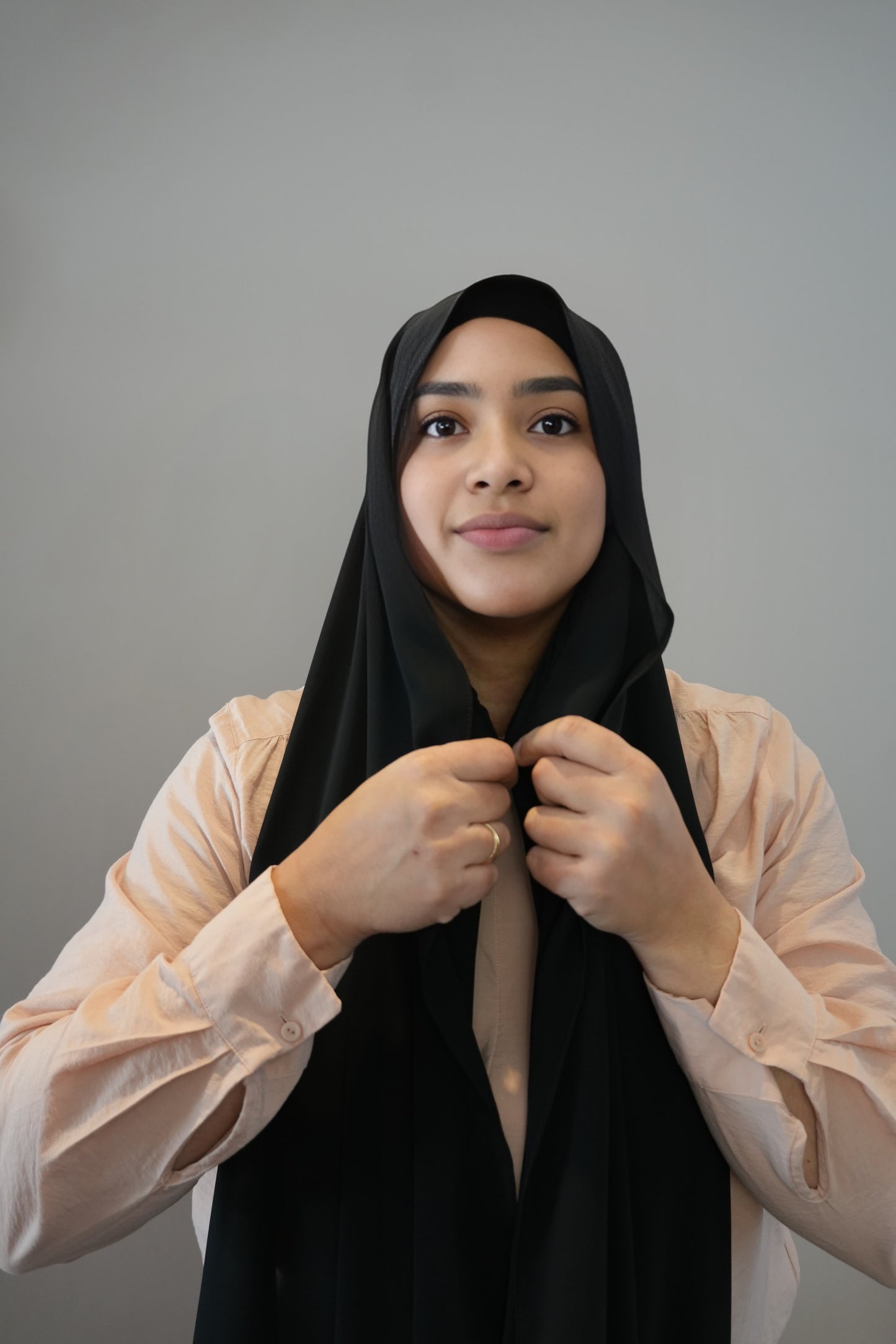 3 in 1 Instant Chiffon Black - Hijab + Under cap + Built-in Magnets