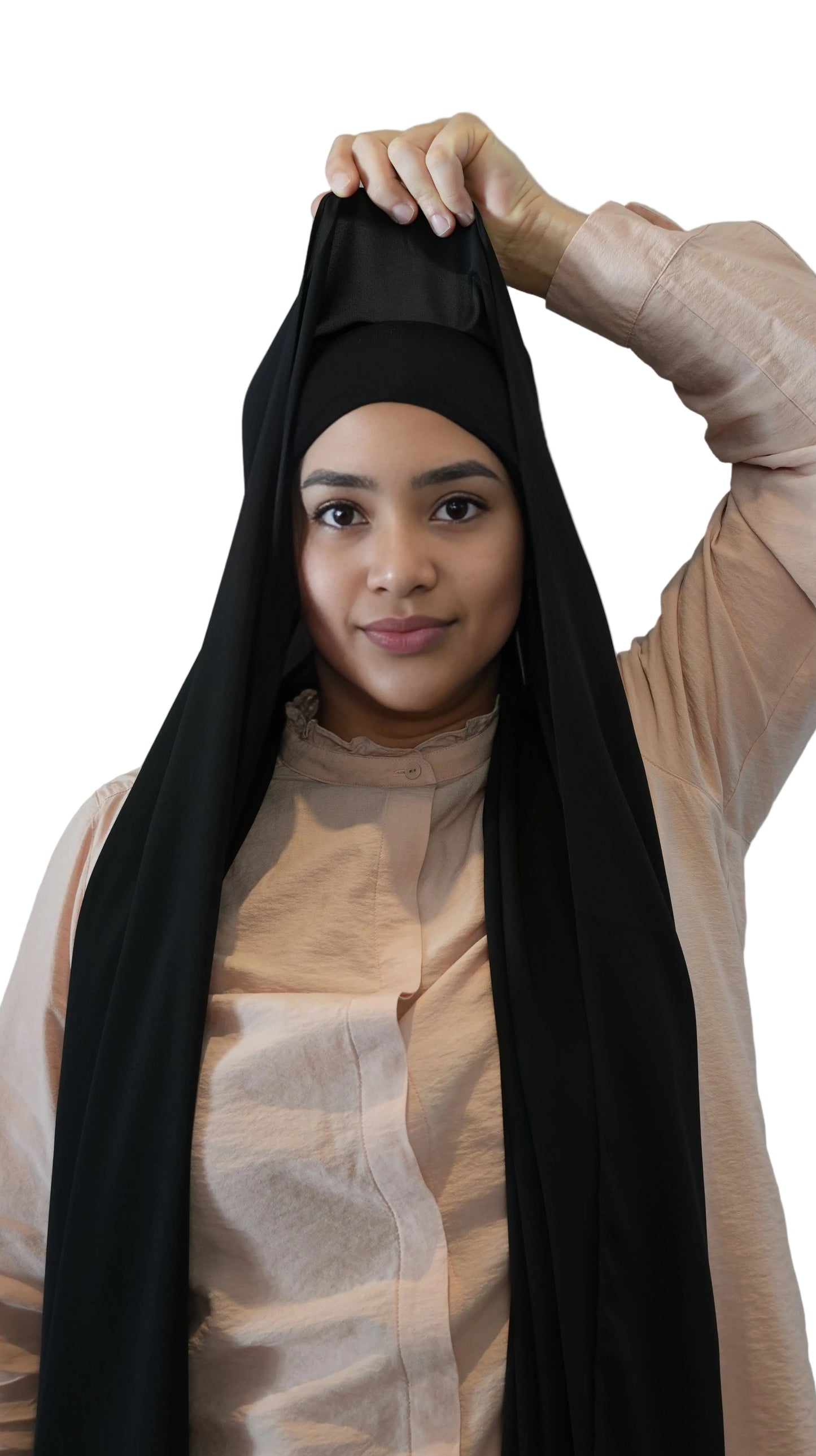 Instant chiffon hijab with built in magnets and sewn undercap front view